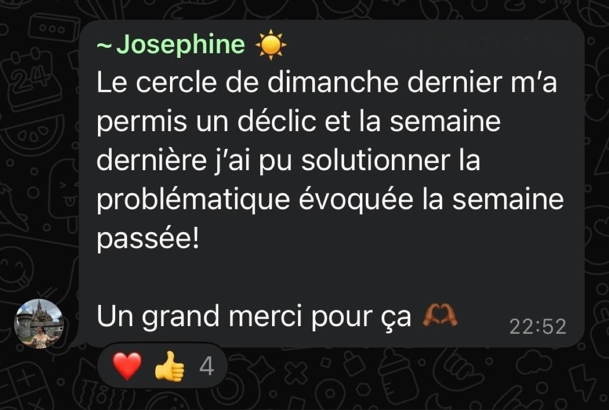 Capture WhatsApp — retour de Joséphine après le programme