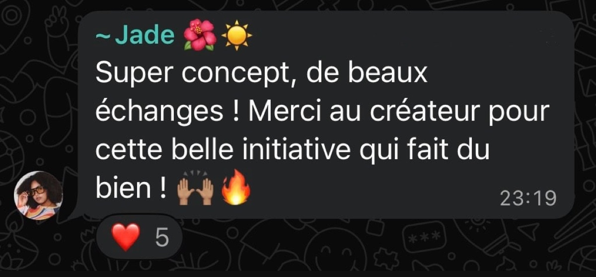 Capture WhatsApp — retour de Jade après le programme