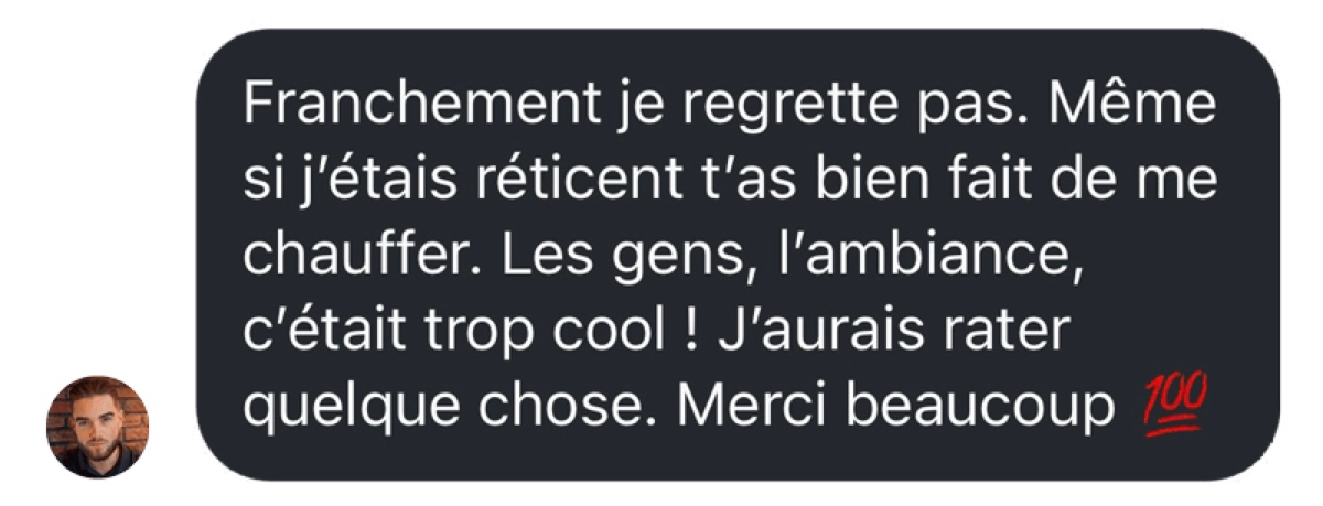 Capture WhatsApp — retour de participant après une immersion